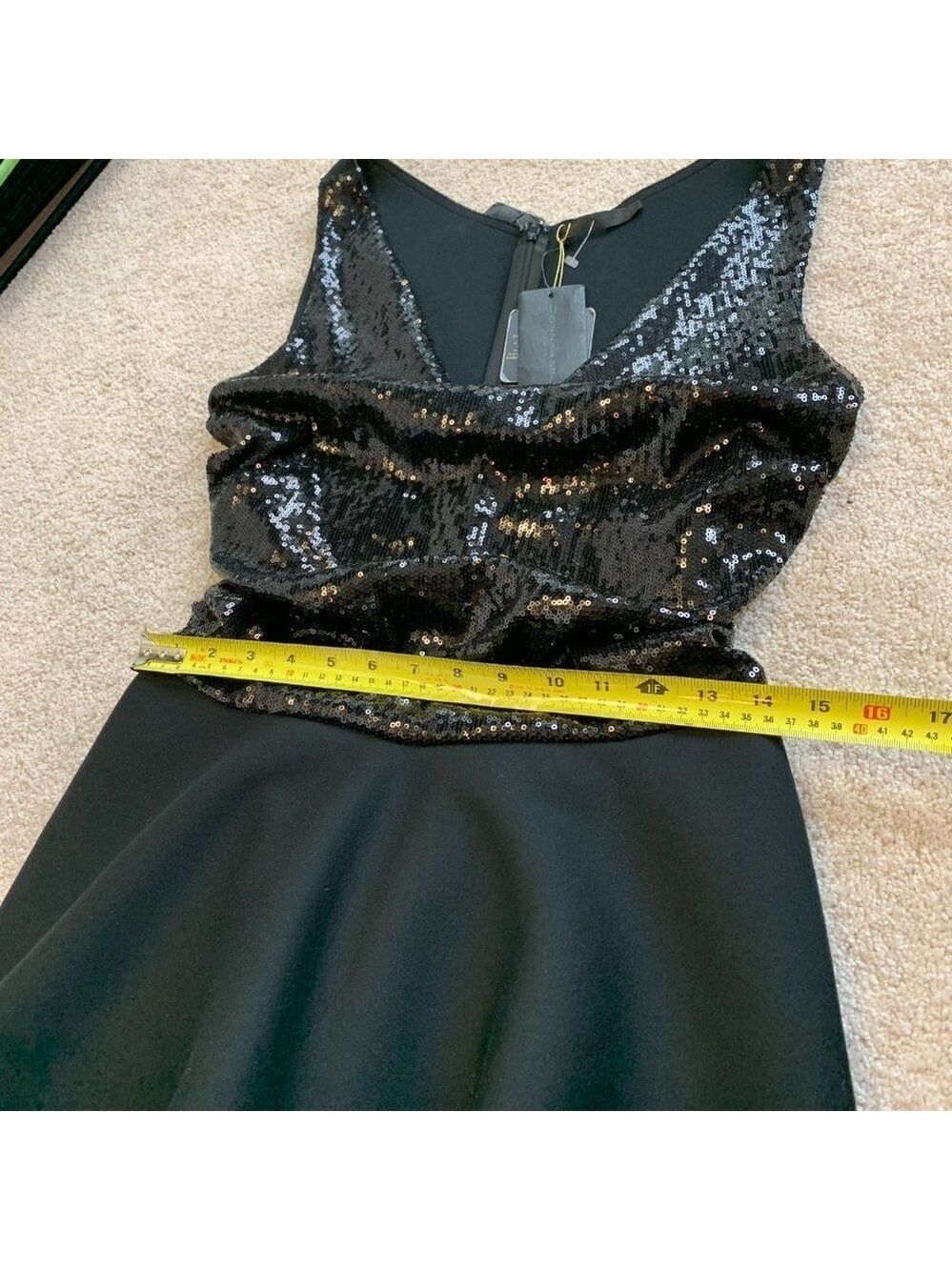 Donna Karan black sequin Bodice Flare Dress Sz 10 - Picture 13 of 15